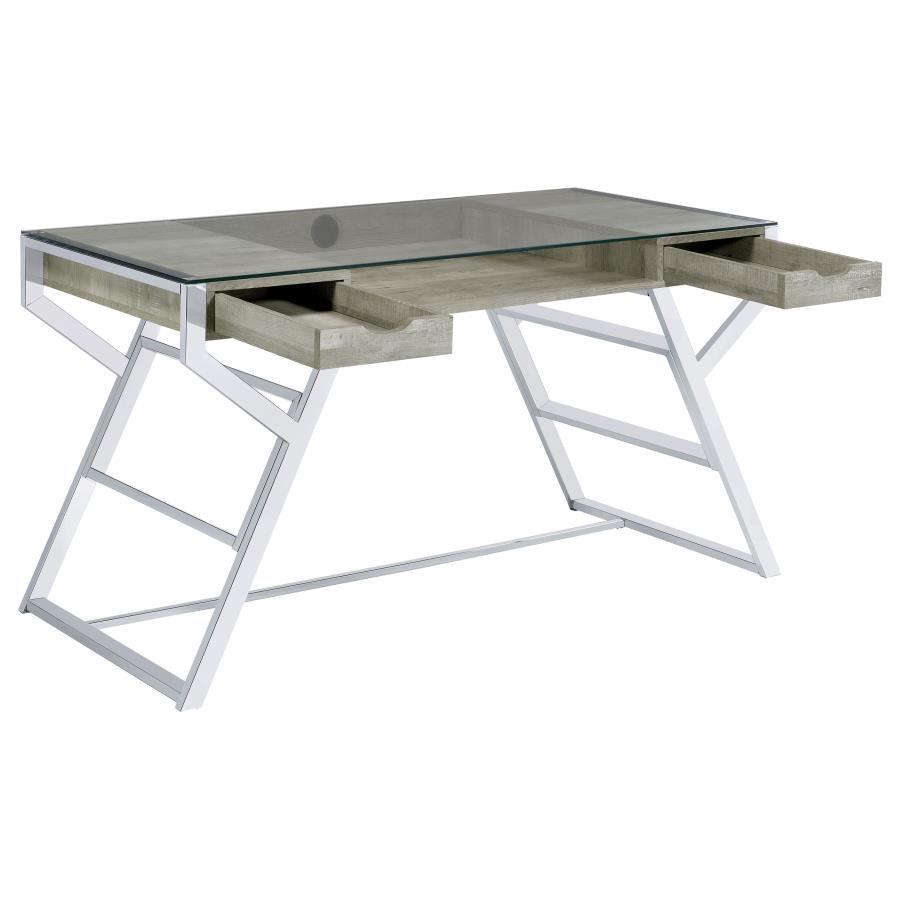 Emelle - Glass Top Writing Desk - Gray Driftwood