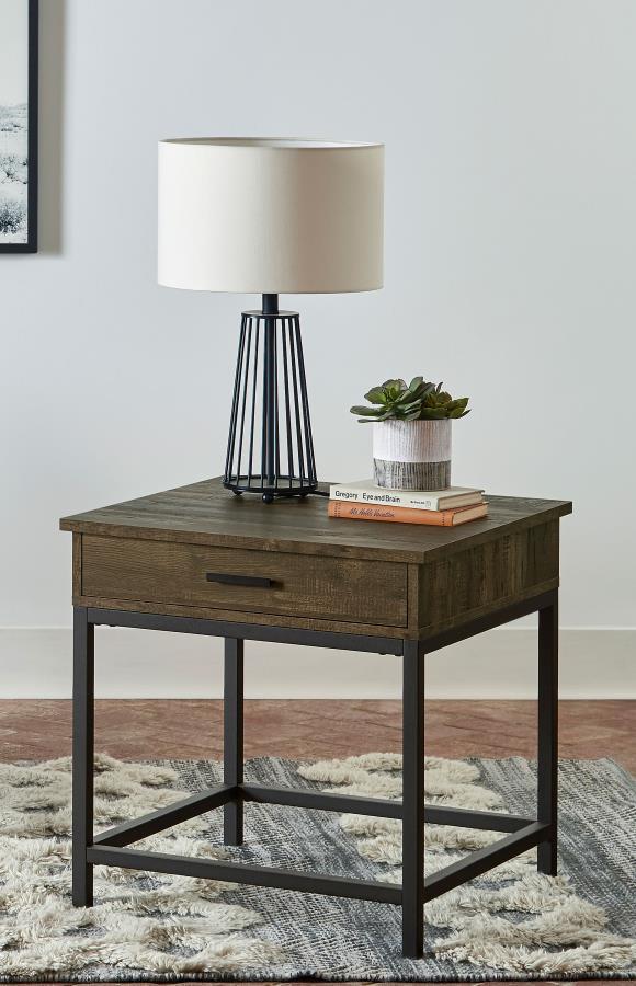 Byers - 1-Drawer Square Engineered Wood End Table - Brown Oak