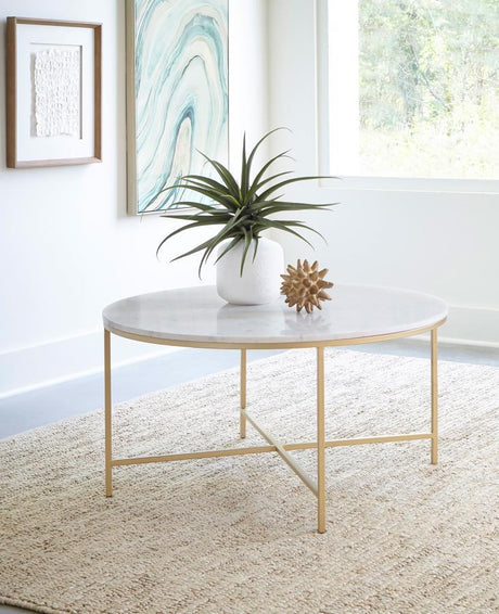 Ellison - Round Marble Top Coffee Table - White And Gold