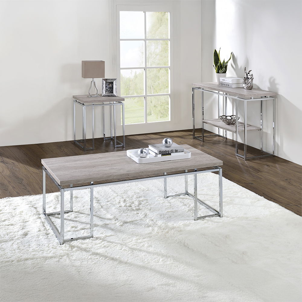 Chafik - End Table - Natural Oak & Chrome