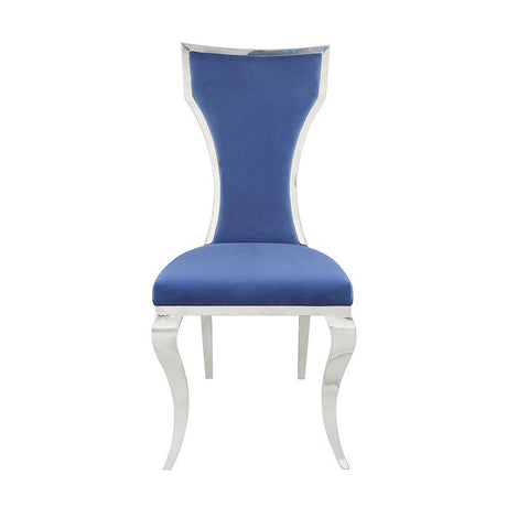 Azriel - Side Chair (Set of 2) - Blue Velvet & Mirroed Silver Finish