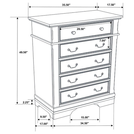 Manchester - 5-Drawer Bedroom Chest - Wheat Brown