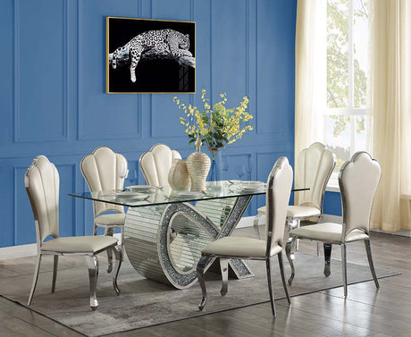 Noralie - Dining Table - Mirrored & Faux Diamonds - Glass