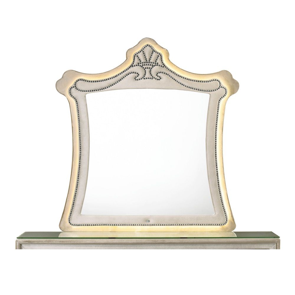 Lucienne - Mirror With LED - Beige Velvet