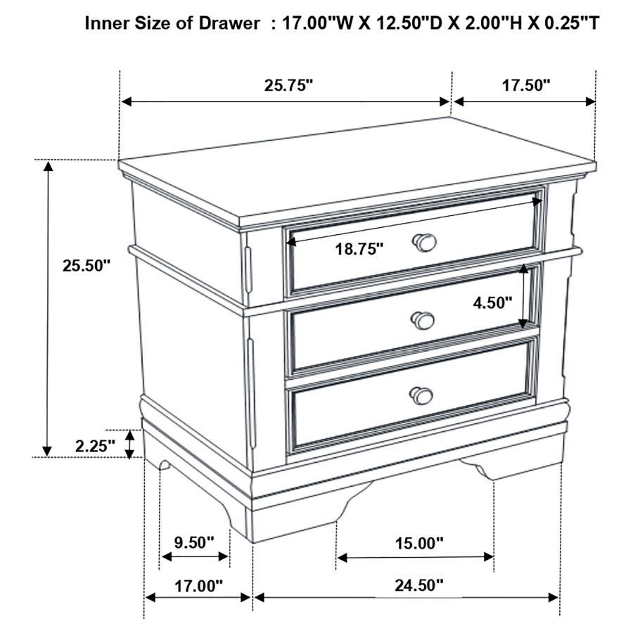 Cambridge - 3-Drawer Nightstand - Cappuccino