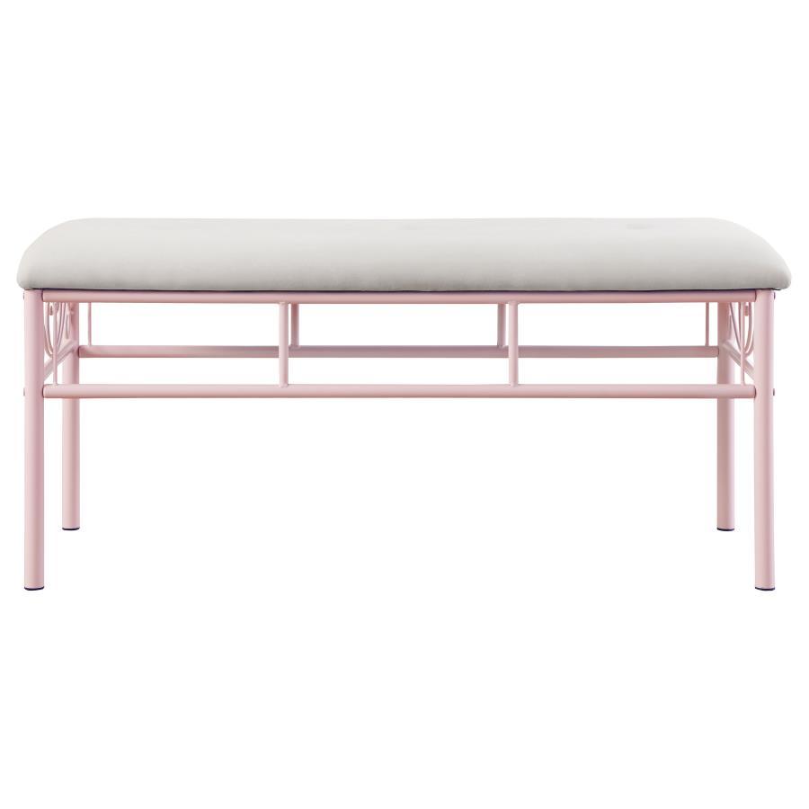 Massi - Fabric Upholstered Bench - White And Powder Pink