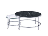 Virlana - Coffee Table - Clear Glass, Faux Black Marble & Chrome Finish