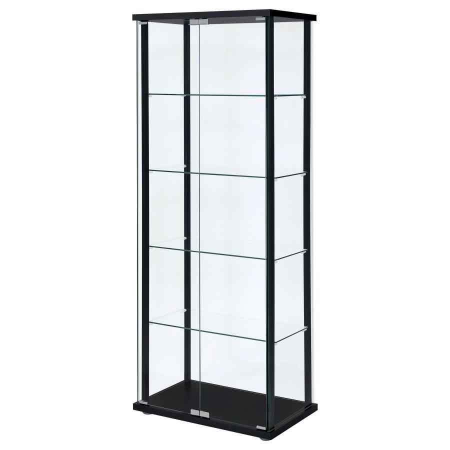 Delphinium - 5-Shelf Clear Glass Curio Display Cabinet - Black