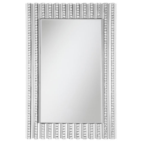 Aideen - Rectangular Wall Mirror With Vertical Stripes Of Faux Crystals - Silver