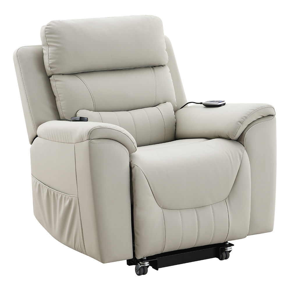 Marsha - Power Recliner With Lift & Massage - Light Gray Silicone Synthetic Leather