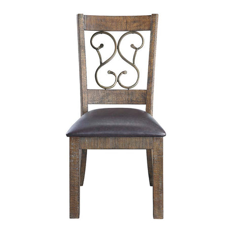 Raphaela - Side Chair (Set of 2) - Black PU & Weathered Cherry Finish