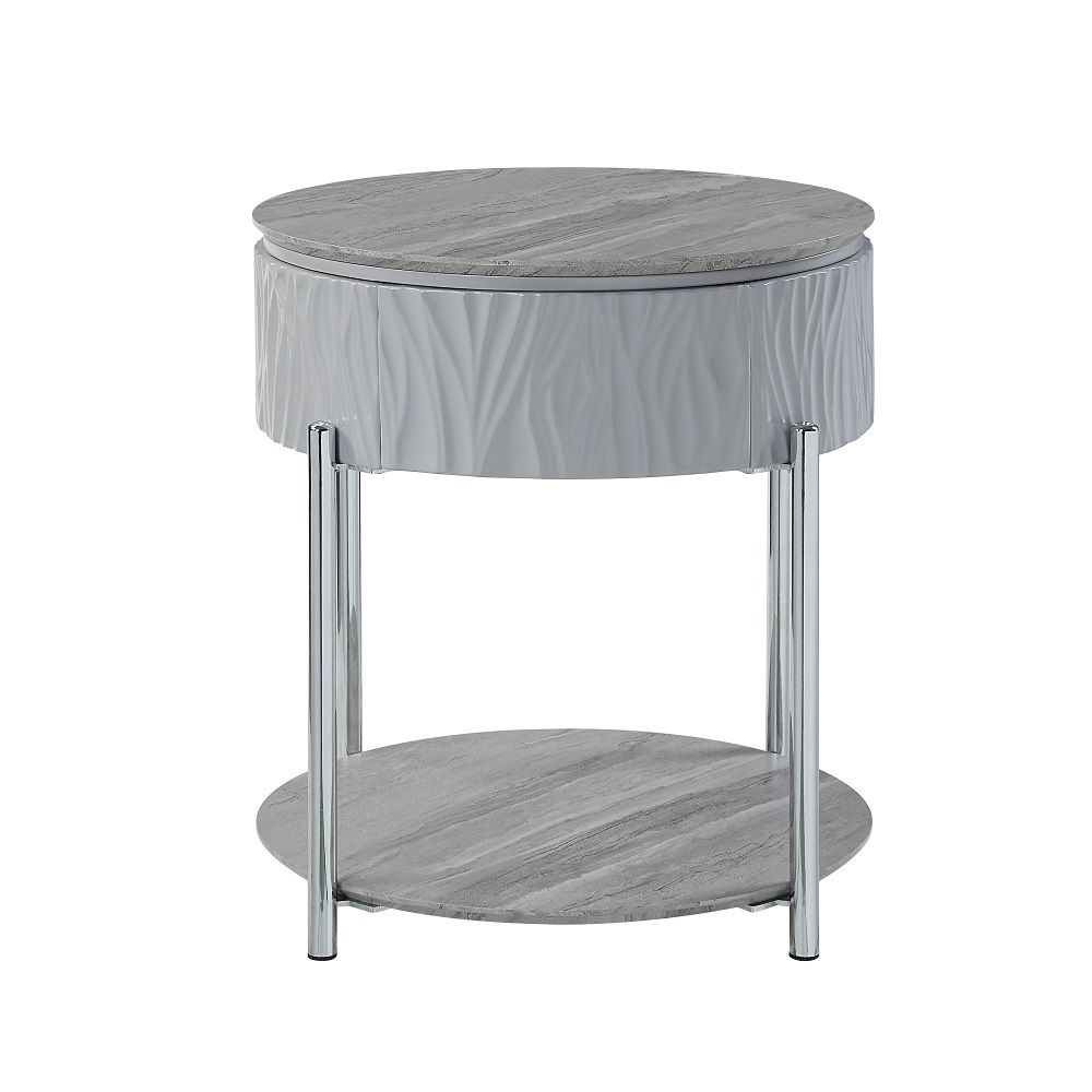 Yukino - End Table - Gray High & Chrome