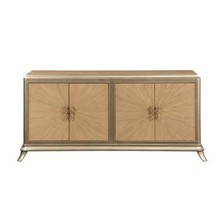 Dodie - Console Cabinet - Natural Oak Sunburst Pattern & Taupe Champaign