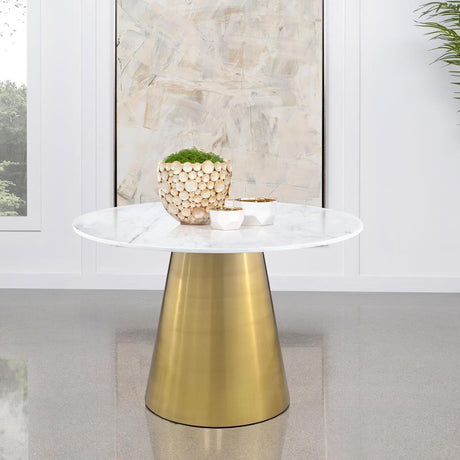 Ambrose - Round Marble Top Dining Table - Brushed Gold