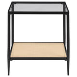 Amherst - Glass Top Metal with Cane Shelf End Table - Black