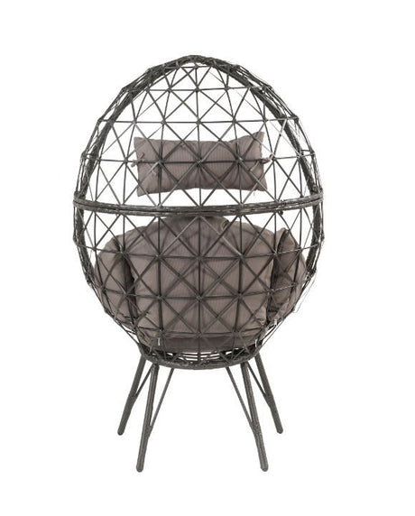 Aeven - Patio Lounge Chair - Light Gray Fabric & Black Wicker