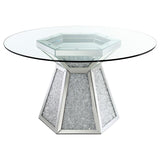 Quinn - Round Glass Top Mirrored Dining Table - Silver