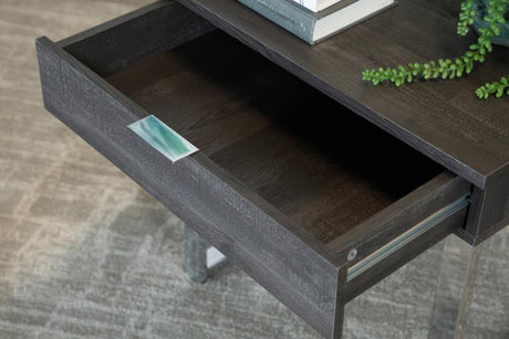 Aldine - Square 1-Drawer End Table - Dark Charcoal And Chrome