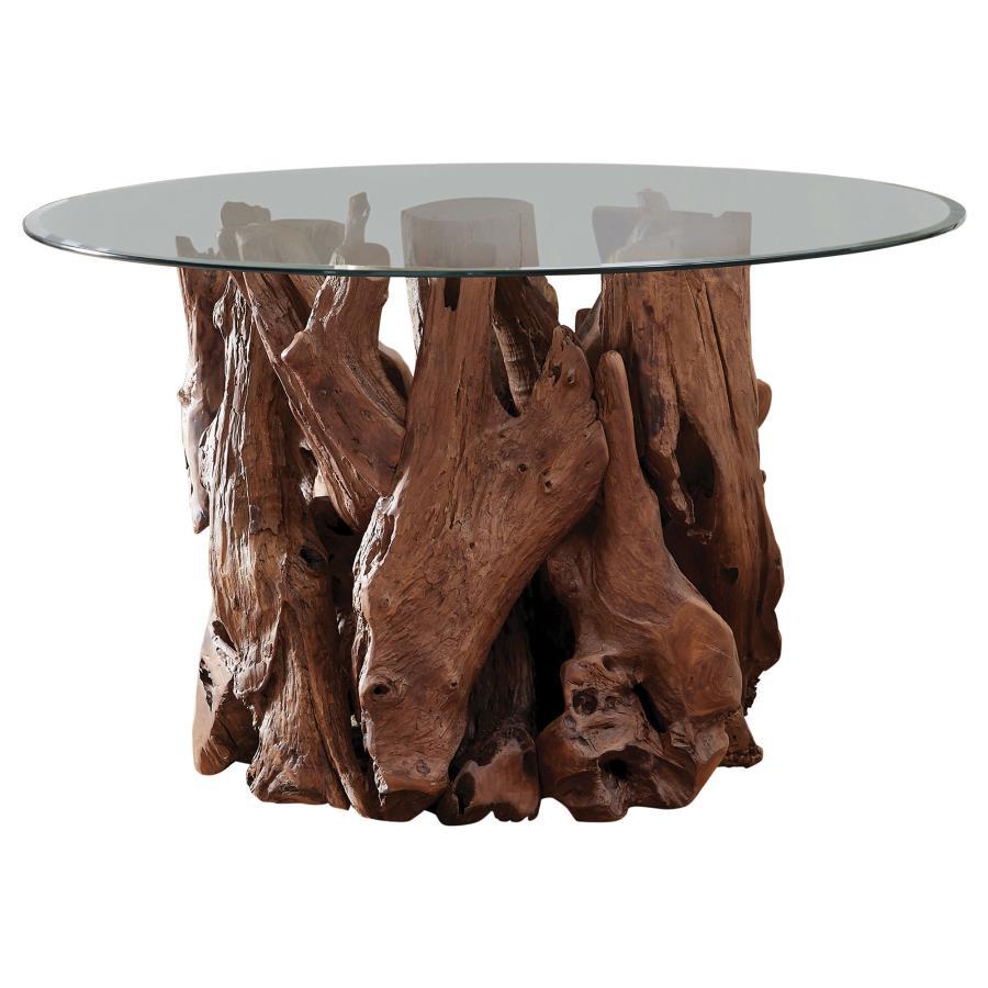 Asbury - Round Glass Top Dining Table - Teak Brown