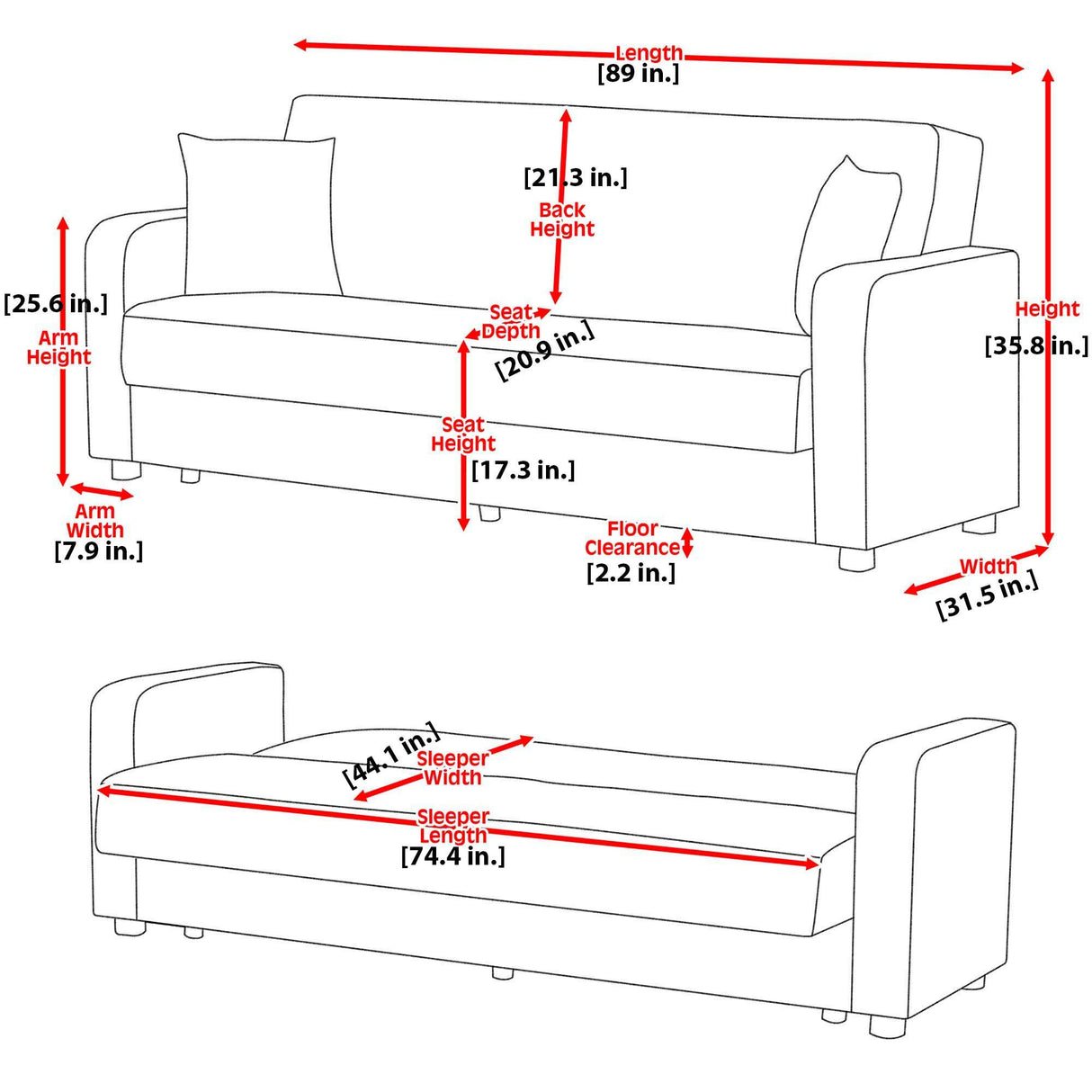 Ottomanson Sara - Convertible Sofa Bed With Storage