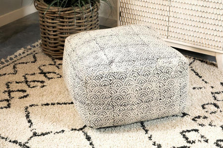 Landry - Square Upholstered Floor Pouf - Cream And Black