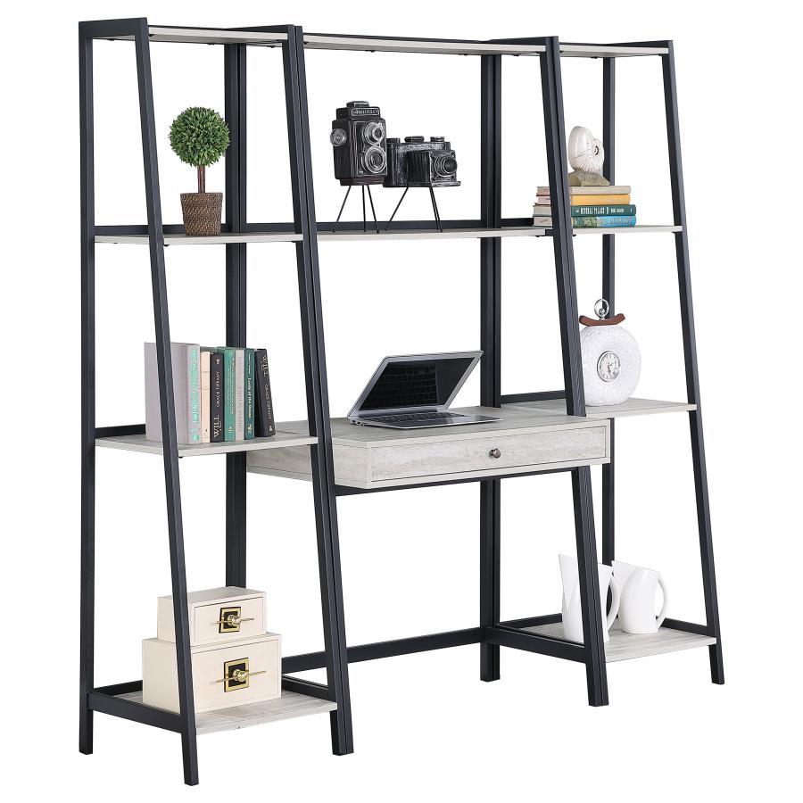 Pinckard - 3 Piece Ladder Desk And Bookcase Set - Gray Stone