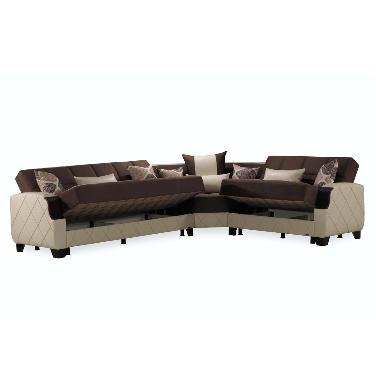 Ottomanson Molina - Convertible Sectional With Storage - Dark Brown & Beige