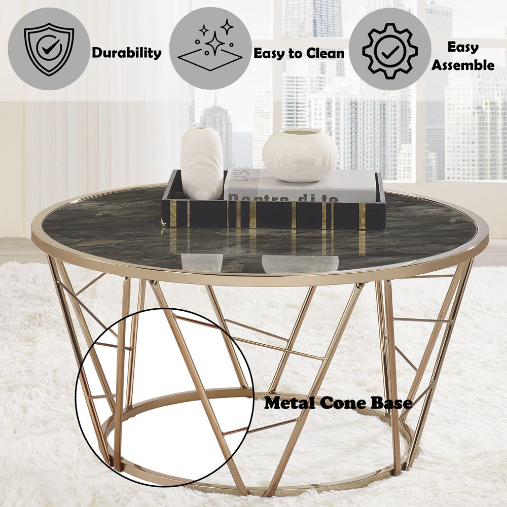 Cicatrix - Coffee Table - Faux Black Marble Glass & Champagne Finish