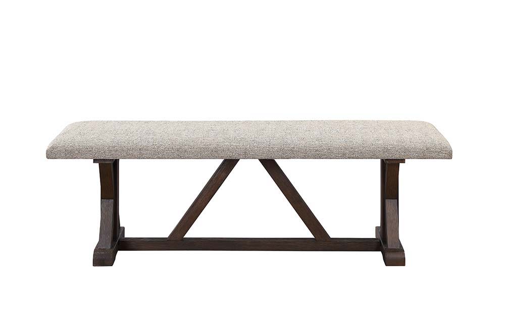 Pascaline - Bench - Gray Fabric, Rustic Brown & Oak Finish