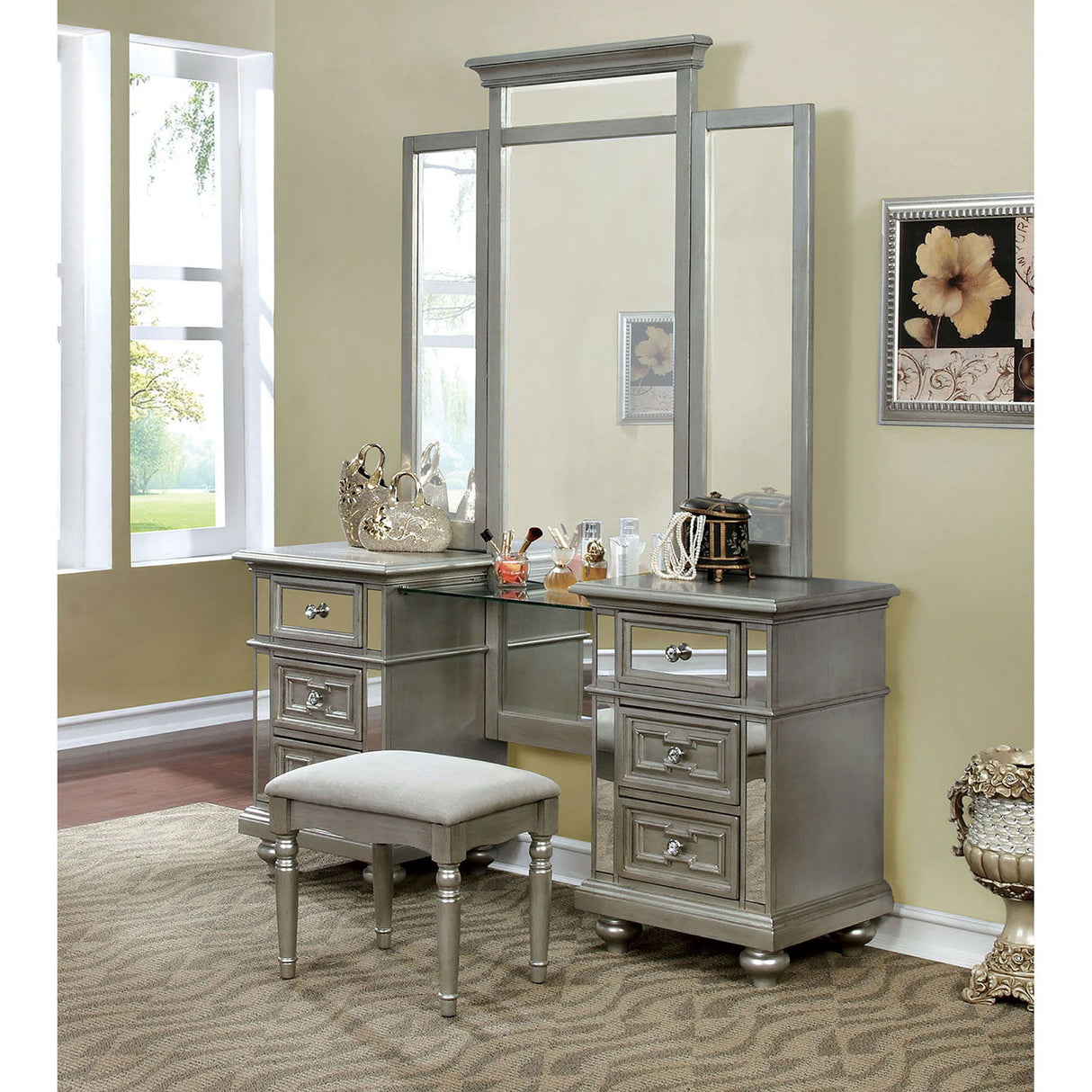 Salamanca - Vanity With Stool - Silver