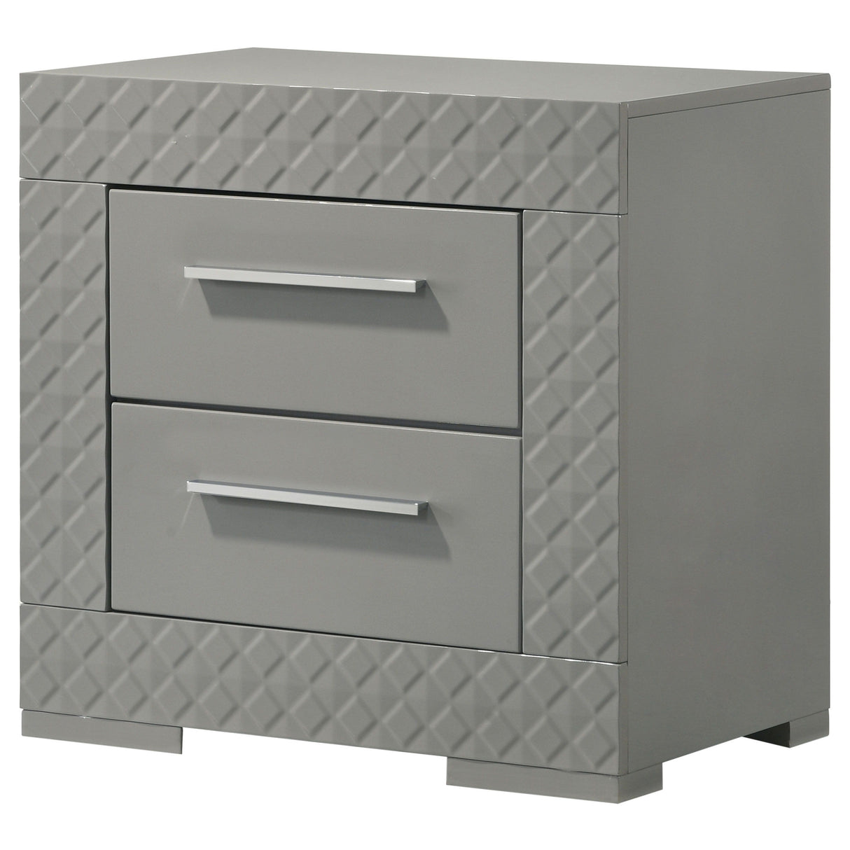 Ives - 2-Drawer Nightstand Bedside Table - Gray High Gloss