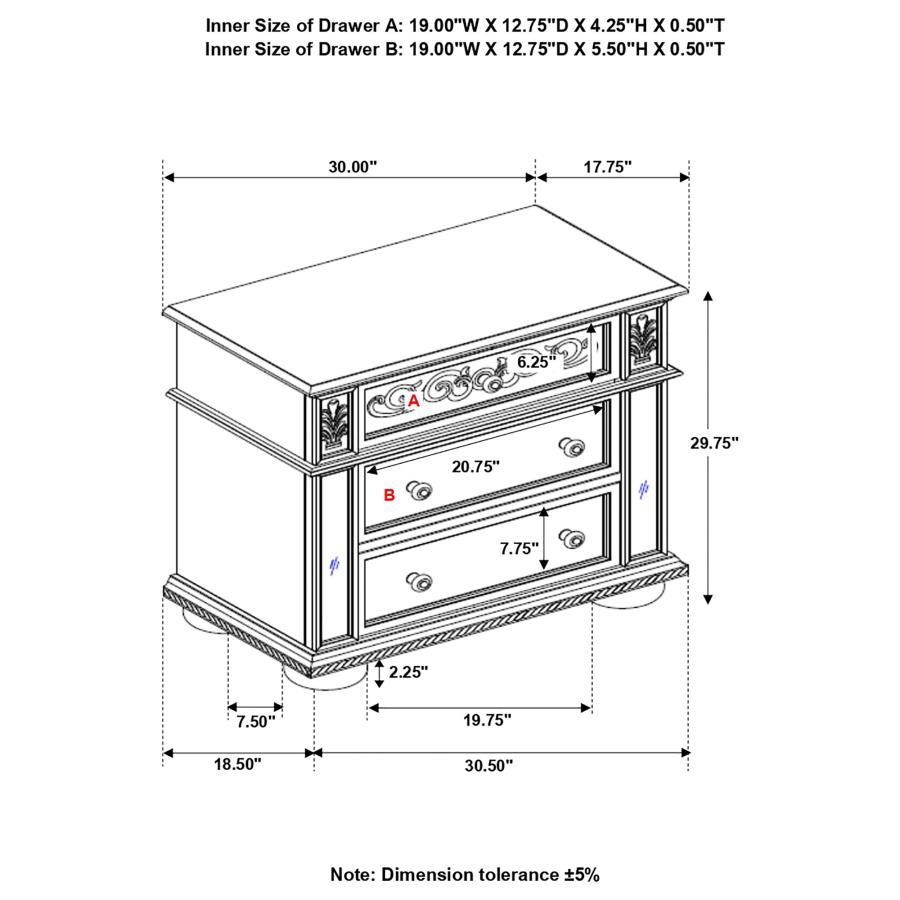 Heidi - 3-Drawer Nightstand - Metallic Platinum