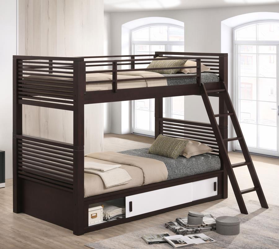 Oliver - Wood Twin Over Twin Bunk Bed - Java