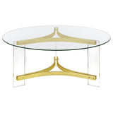 Janessa - Round Glass Top Acrylic Leg Coffee Table Matte - Brass