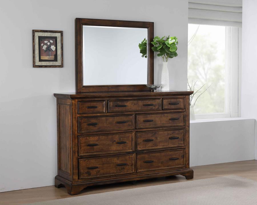 Elk Grove - 9-Drawer Dresser With Mirror - Vintage Bourbon