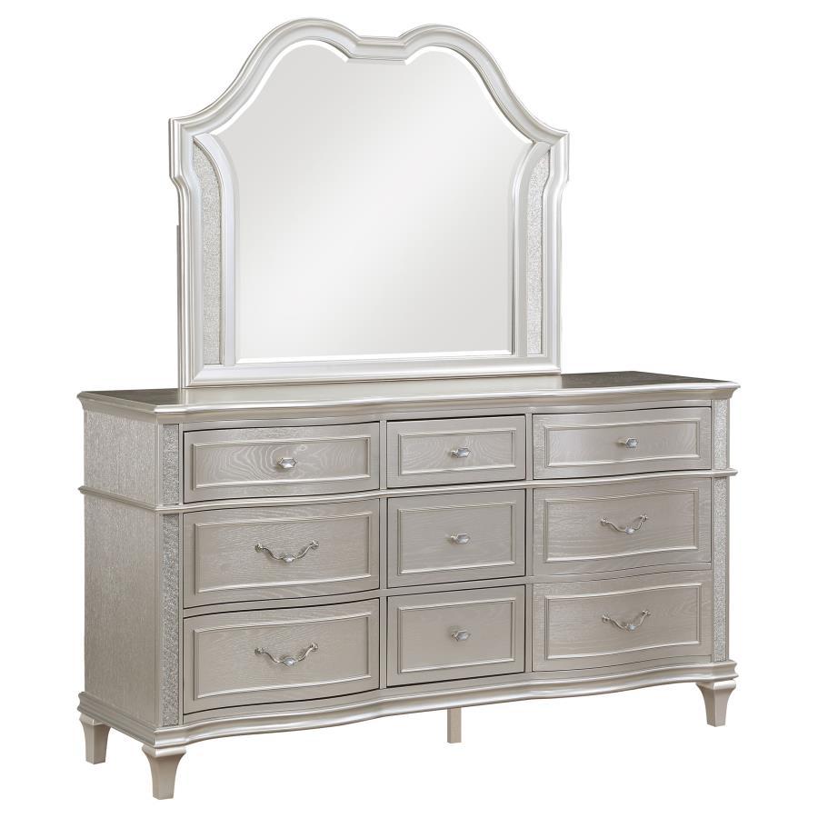 Evangeline - 9-Drawer Dresser With Mirror - Silver Oak