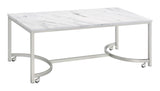 Leona - Faux Marble Coffee Table With Casters - Satin Nickel