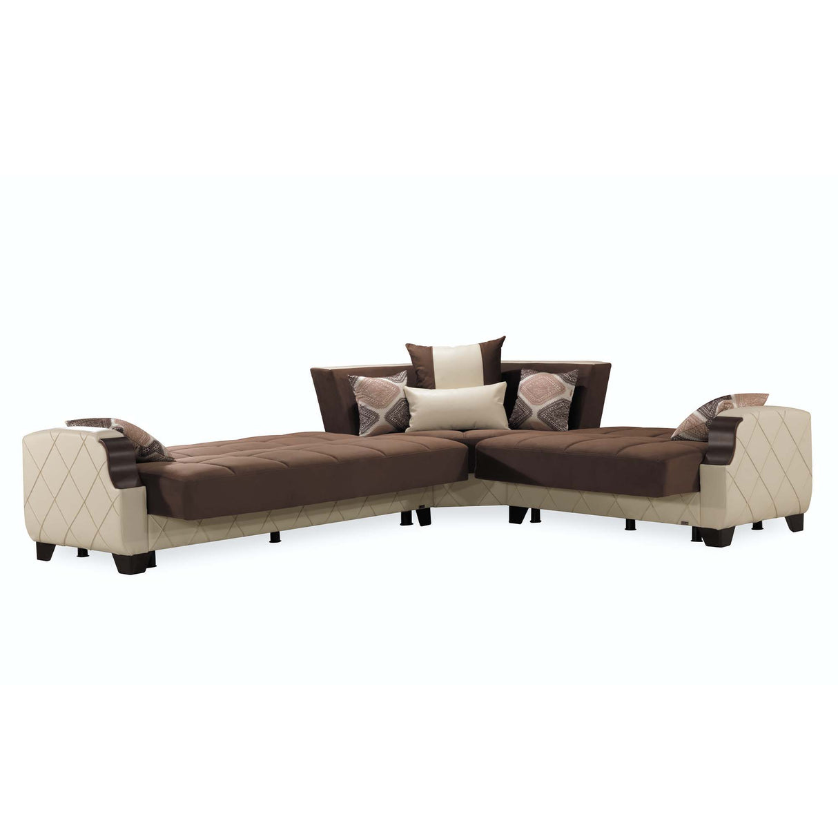 Ottomanson Molina - Convertible Sectional With Storage - Dark Brown & Beige