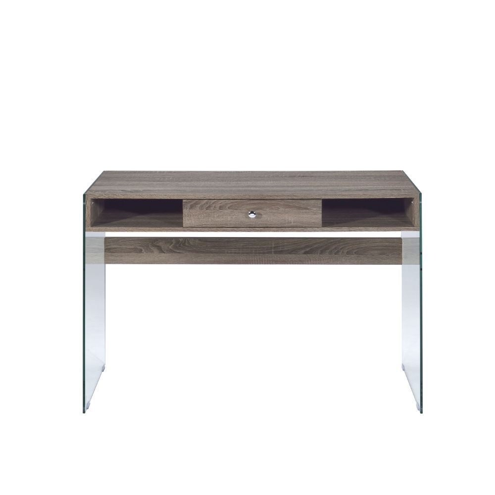 Armon - Desk - Gray Oak & Clear Glass