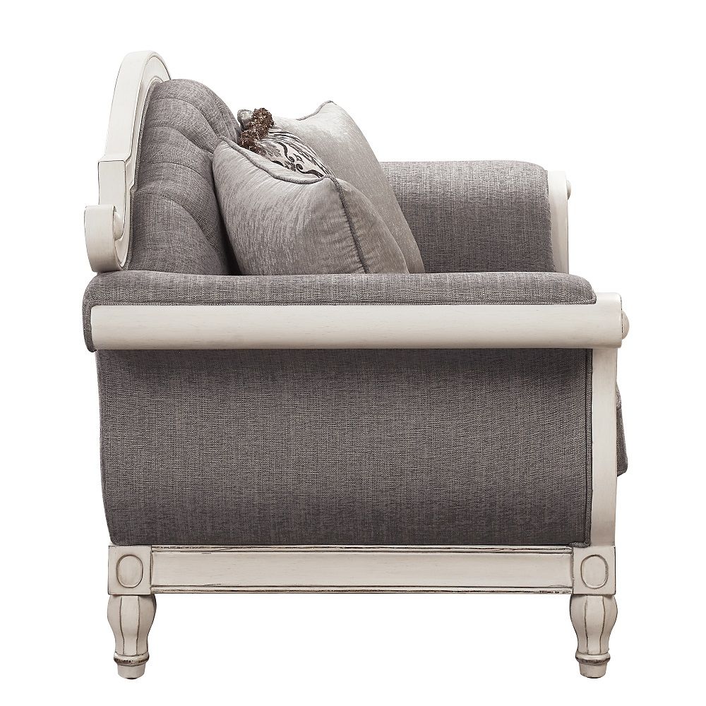 Florian - Loveseat With 3 Pillows - Gray & Antique White