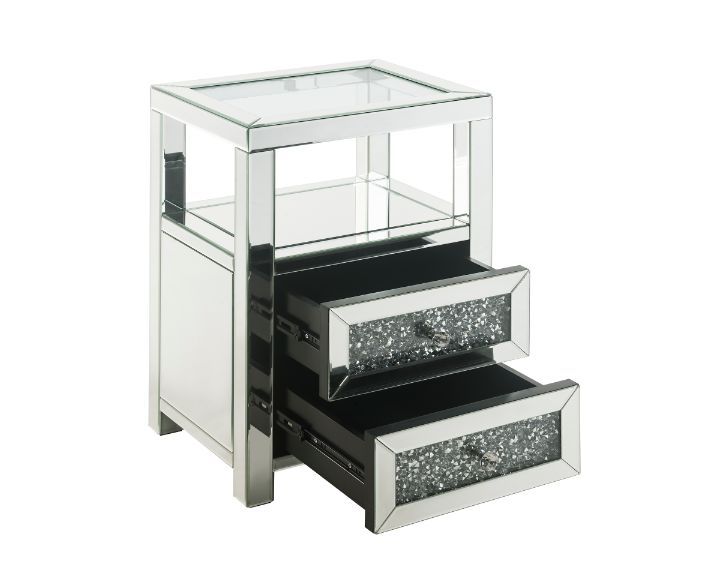 Noralie - Accent Table - Clear Glass, Mirrored & Faux Diamonds - 26"