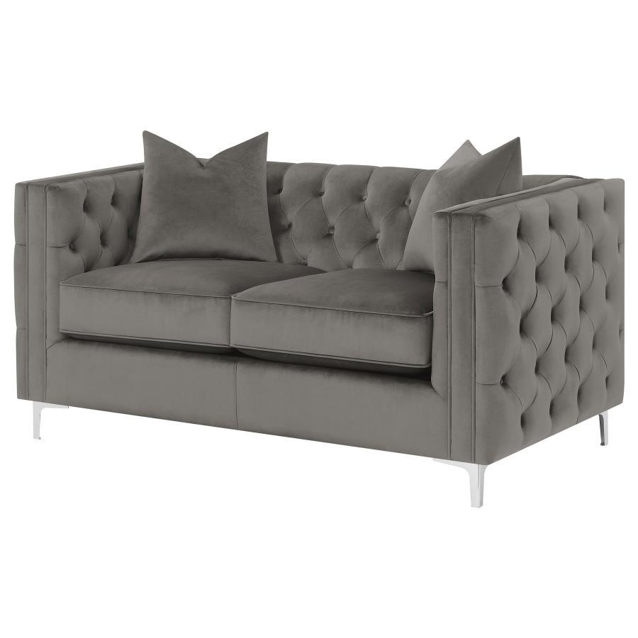 Phoebe - Upholstered Tuxedo Arm Tufted Loveseat - Urban Bronze