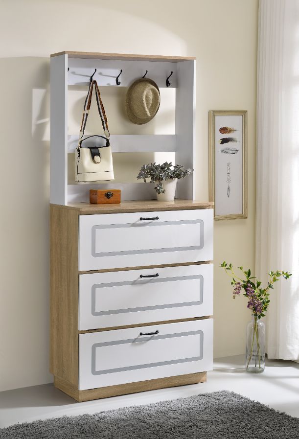 Hewett - Shoe Cabinet - Light Oak & White Finish