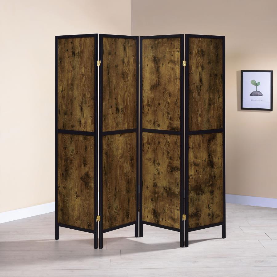 Deepika - 4-Panel Room Divider Folding Screen - Rustic Nutmeg