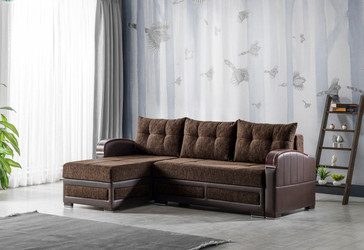 Ottomanson Maya - Upholstered Convertible Sectional with Storage - Brown