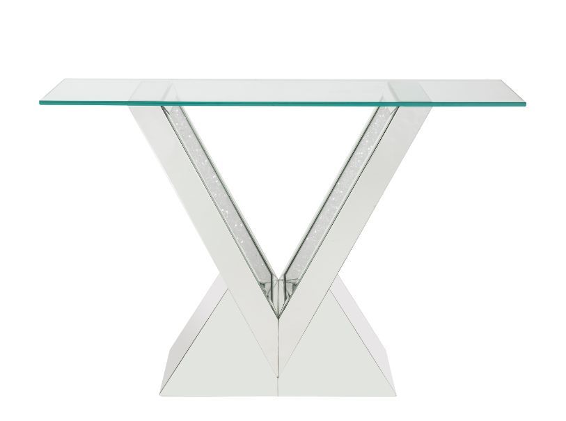 Noralie - Accent Table - Clear Glass, Mirrored & Faux Diamonds - 32"