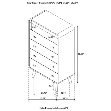 Robyn - 5-Drawer Bedroom Chest - Dark Walnut