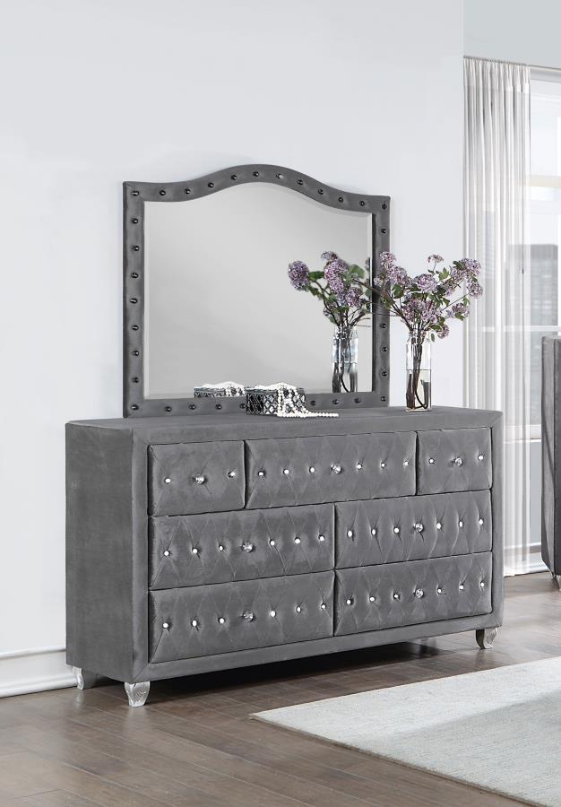 Deanna - 7-Drawer Upholstered Dresser With Mirror