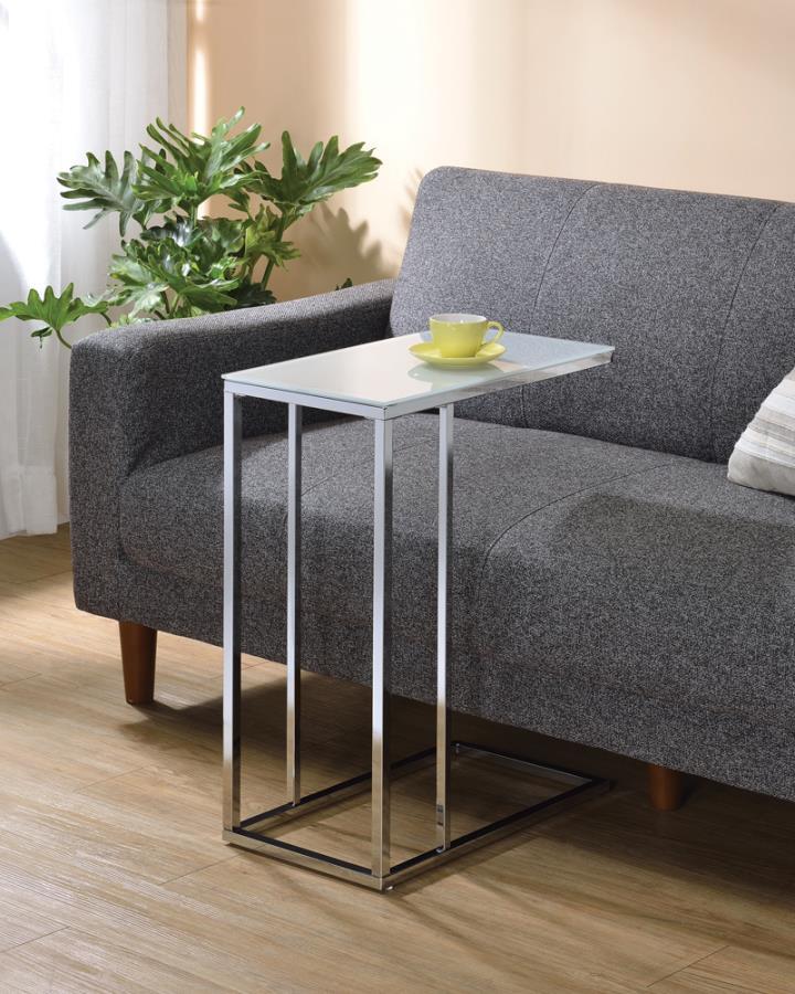 Stella - Glass Top C-Shaped Sofa Side Table - Chrome