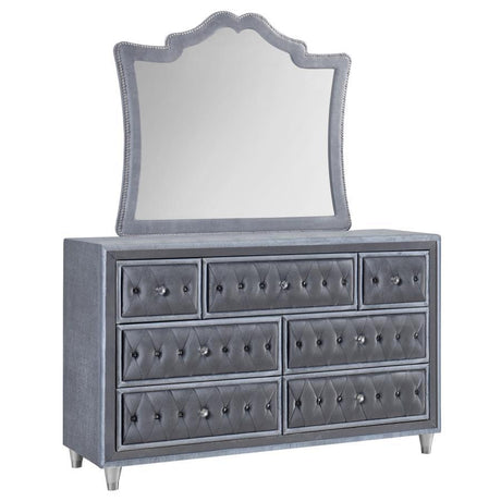 Antonella - 7-Drawer Upholstered Dresser With Mirror